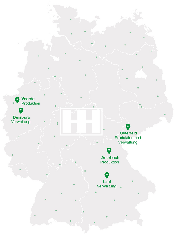Deutschlandkarte mit markierten Standorten von HEIM & HAUS
