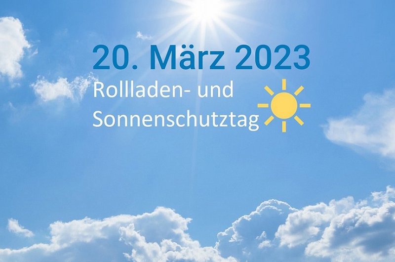 Kampagnenlogo Rollladen- und Sonnenschutztag auf blauem Himmel mit Sonne
