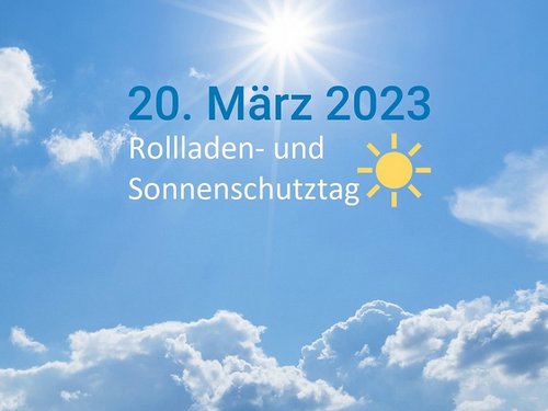 Kampagnenlogo Rollladen- und Sonnenschutztag auf blauem Himmel mit Sonne