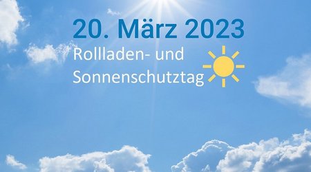 Kampagnenlogo Rollladen- und Sonnenschutztag auf blauem Himmel mit Sonne