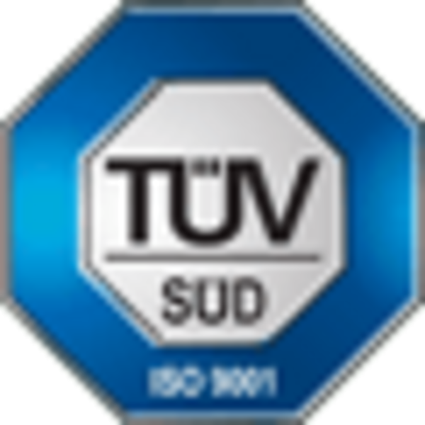 Blaues TÜV Süd Logo mit Iso 9001 Zertifizierung
