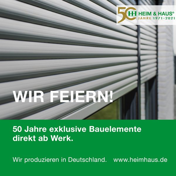 HEIM & HAUS WhatsApp Posting mit einem halb geöffneten Rollladenpanzer.