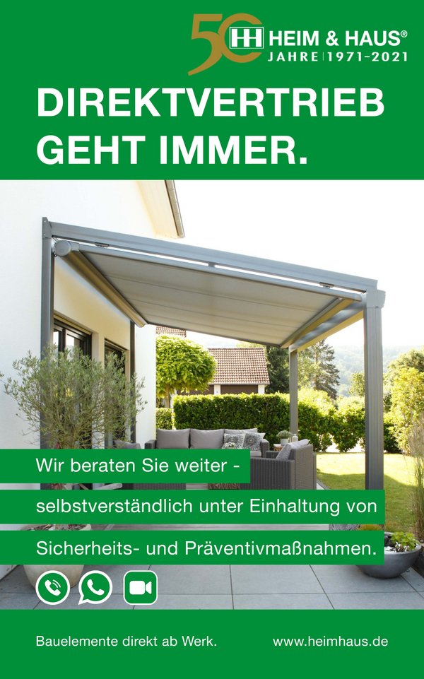 HEIM & HAUS Facebook Posting für den Direktvertrieb mit einem Terrassendach