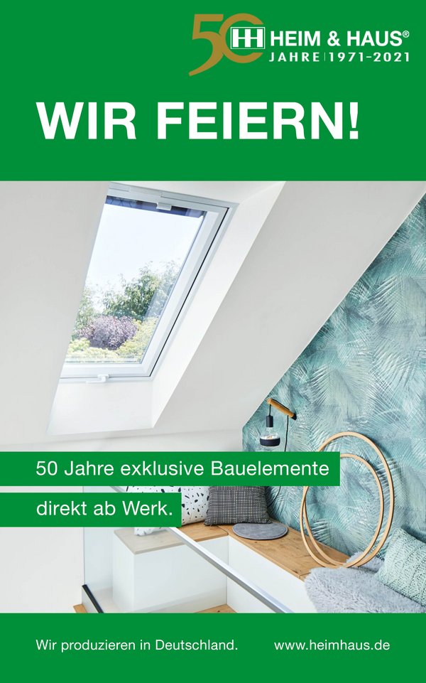 HEIM & HAUS Facebook Posting für das 50 Jährige Jubiläum mit einem Dachfenster