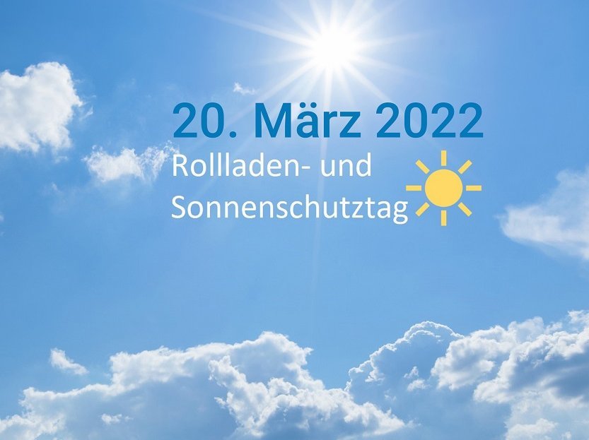 Kampagnenlogo Rollladen- und Sonnenschutztag auf blauem Himmel mit Sonne