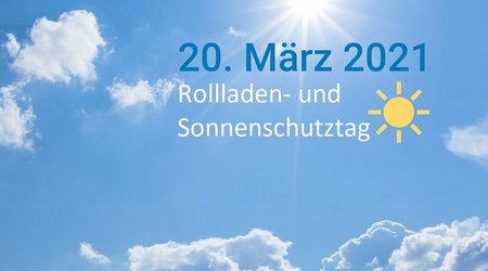 Kampagnenlogo Rollladen- und Sonnenschutztag auf blauem Himmel mit Sonne