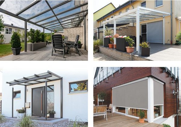 Produkte, die in dem Werk in Osterfeld gefertigt werden Terrassendächer Vordächer Zipscreens
