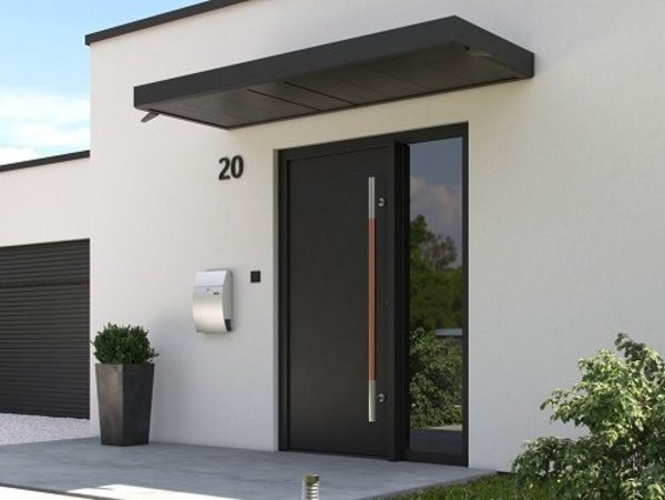 Aluminium-Vordächer sind witterungsbeständig und pflegleicht Dunkles Vordach aus Aluminium