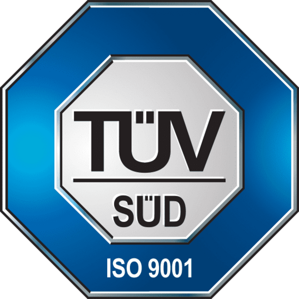 Blaues TÜV Süd Logo mit Iso 9001 Zertifizierung
